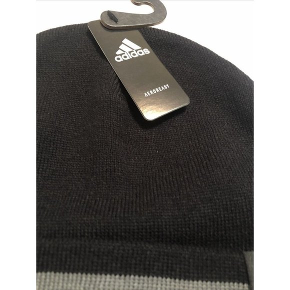 Adidas Aeroready Black/Gray Core Fold II Knit Cuff Beanie Men's One Size Fit All - Picture 6 of 7